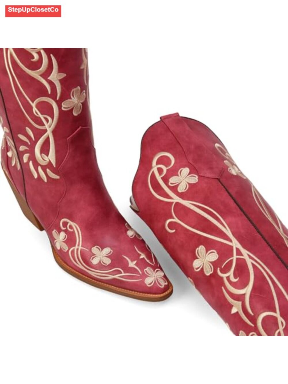 Faux Leather Knee High Cowboy Boots Block Heel Pull On - Picture 3 of 6
